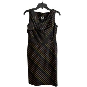 Lida Baday Sleeveless Sheath Dress Multicolor Stripe Drape Neck Size 8